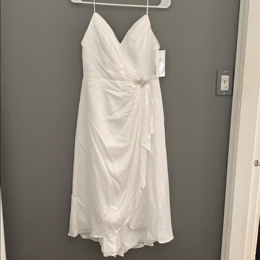 White Charmeuse Sheath Dress with Brooch wedding